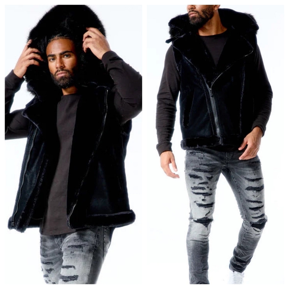 Jordan Craig Black Faux Fur Hooded Vest